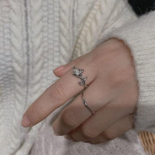 Morivovog Real Pure 925 Sterling Silver Rose Flower Rings for Women Statement Romantic Finger Ring Korean Ladies Luxury Jewelry