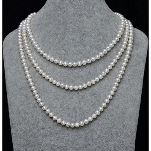 50" AAA+7-8mm white freshwater pearl necklace women earring