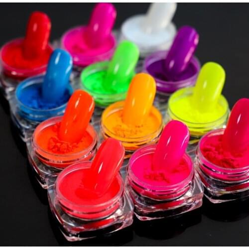 1 Box Neon Pigment Powder Fluorescent Nail Glitter Set Shinny Ombre Chrome Dust DIY Gel Polish Manicure For Nails Art Decoration