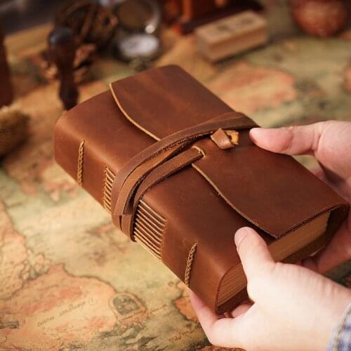 2021 Retro Notebook Thick Genuine Leather Journal Vintage Book Luxury Blank Paper Sketchbook Hand Collection Gift