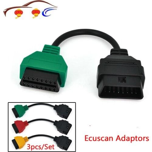 3pcs/sets For Fiat ECU MultiECUScan / FiatECUScan Adapter Cable Bundle OBD2 Connector Diagnostic Cable For Fiat