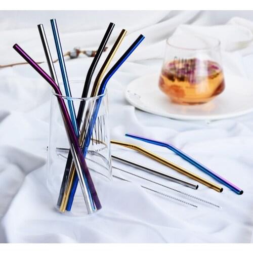 4/6Pcs/Lot Portable Metal Drinking Straw Reusable 304 Stainless Steel Straw with Cleaner Brush For Mug Straw Bag Bar Accessories