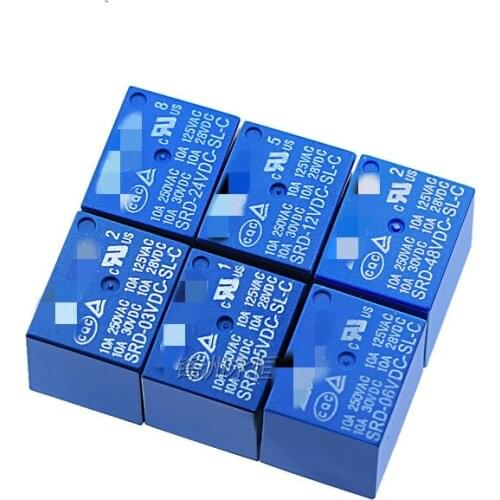 50pcs SRD-05VDC-SL-C SRD-12VDC-SL-C SRD-24VDC-SL-C SRD-03V 05V 06 09V 12V 24VDC-SL-A -SL-C 10A 4pin 5pin Power Relay PCB Type