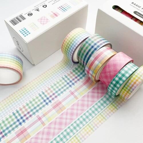 6Rolls/Set 5m Vintage Black Washi Tape Grid Stripe Masking Tape Decorative Adhesive Tape Sticker Scrapbooking Diary Stationery