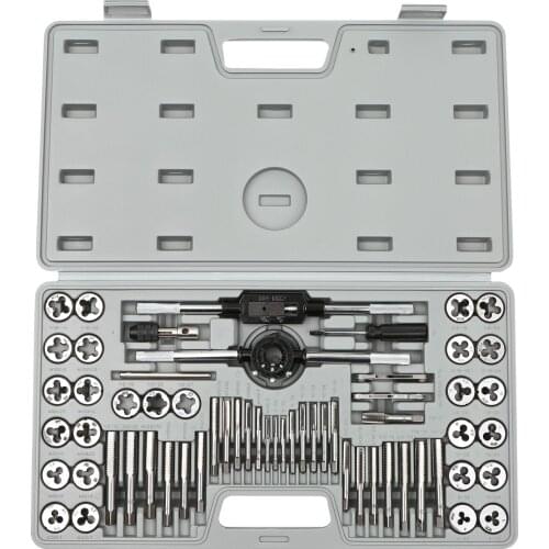 60pcs Tap Die Set SAE and Metric Sizes Screw Taps Threading Dies Screw Die with Tap Die Handles Slotted Screwdriver Storage Case
