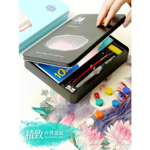 Watercolor solid paint box portable iron box for beginners linear draft powder watercolor painting tools painting art supplies