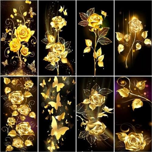 Diamond Painting New Golden Flower 5D DIY Rose Flower Full Rhinestone Embroidery Cross Stitch Kit Home Decoration