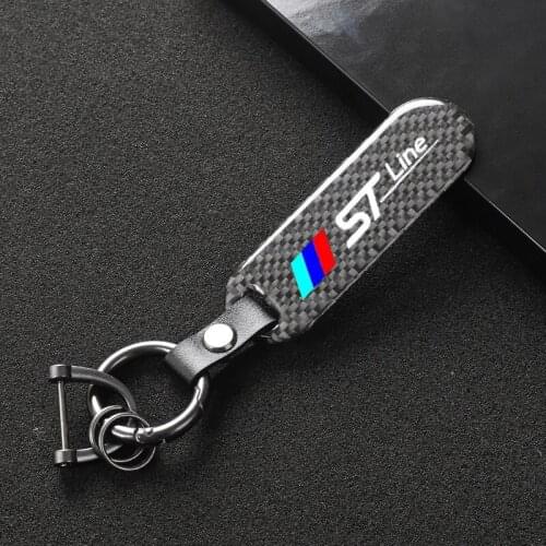 Car Key Chain Rotating Horseshoe Rings for ford focus STline ST line MK2 MK3 ST Stline MondeoCarbon fiber Car Logo key ring