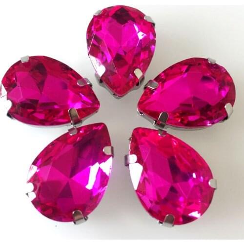 Free shipping!Rose drop shape crystal glass sew on stones,silver claw sew on rhinestones,diy clothing accessories