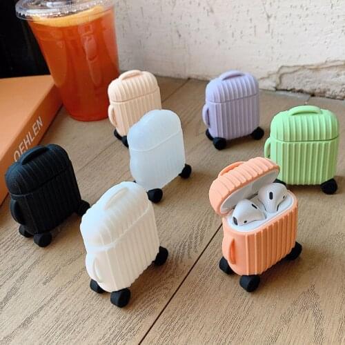 For Apple AirPods Fashion 3D Cute Trunk Suitcase Luggage Bag Case for Airpods 2 Wireless Earphone Headset Protective Cover Shell