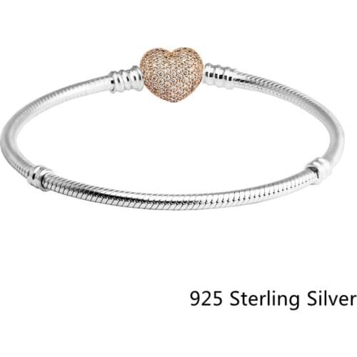 CKK 925 Sterling Silver Rose Heart Clasp Bracelets For Women Original Fashion Jewelry Making Anniversary Gift