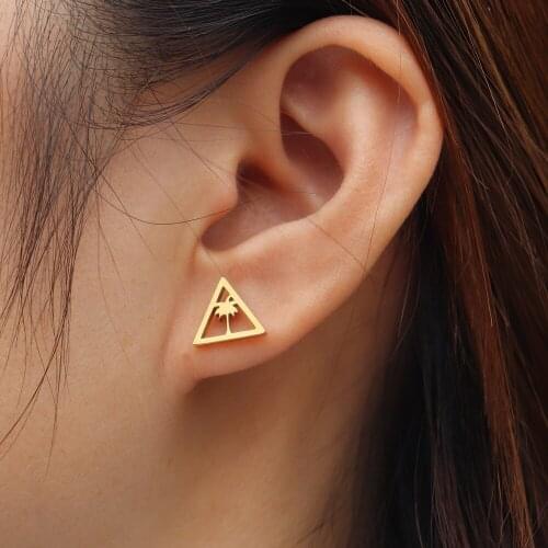 Geometric Triangle Stud Earrings Gold Brincos Feminino Coconut Palm Tree Earrings Summer Holiday Hawaii Earrings Boho Jewelry