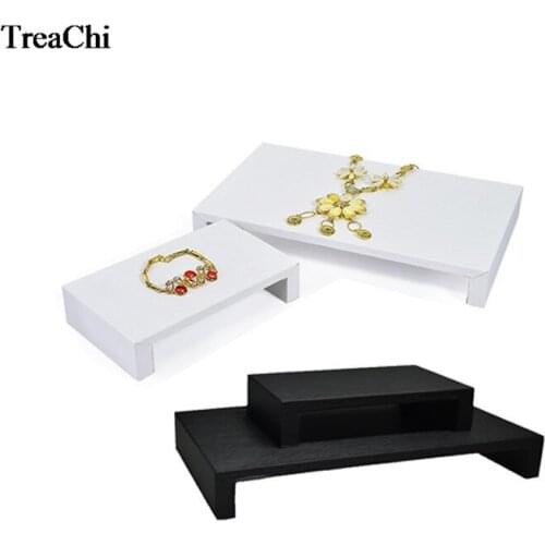 Fine Jewelry Display Table Tray Shelf 2 Size Black PU Window Store Product Display Raiser Exhibition Rack Counter Showcase Stand