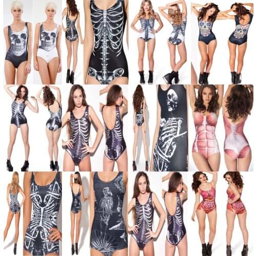 Kophia 2018 Big Sale Sexy Bathing Suit Monokini Swimsuit One Piece Women Swimwear Doodle Print Bodysuit Bone Pattern Beach W