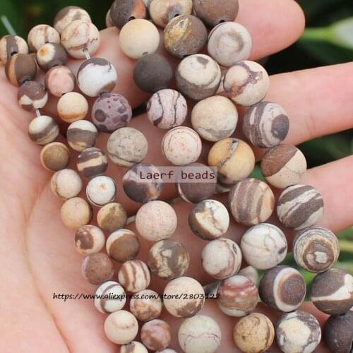 Natural Stone Frost/Matte/Dull Polish Australian Zebra Jasper Round Loose Beads15''/Strand 4-12MM Pick Size For Jewelry Making