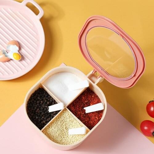 Four Grid Seasoning Box Kitchen Salt Jar Solid Seasoning Containers Kitchen Condiment Organizer Supplies Storage Box