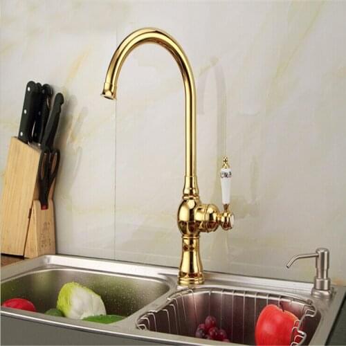 L16198 - Luxury Deck Mounted Gold Color Brass Kitchen Faucet