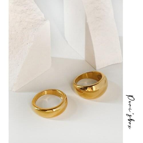 PerisBox Trendy Gold Color Titanium Steel Rings Jewelry Classic Chunky Wide Ring For Women Minimalist Smooth Thin Finger Rings