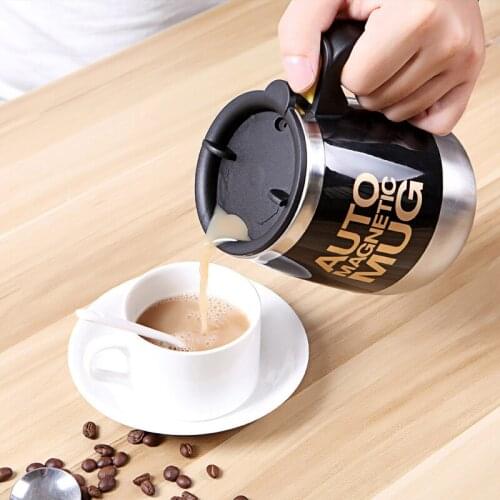 Magnetized Cup Office Milk Coffee Magnetized Mixing Cup Anti-scalding with Lid Cup Creative Stainless Steel Automatic Mixing Cup