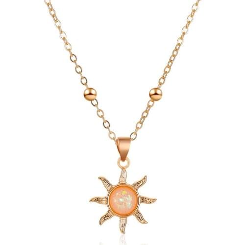 Opal Sun Necklace Korean Sun Clavicle Necklace For Women Gold Silver Color Necklaces & Pendants Charms Jewellery Choker A12