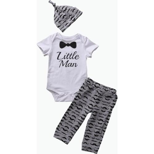 Autumn Newborn Baby Boys Little Man Clothing Set Romper Tops Legging Pants Hat 3pcs Jumpsuit Outfits 0-18M