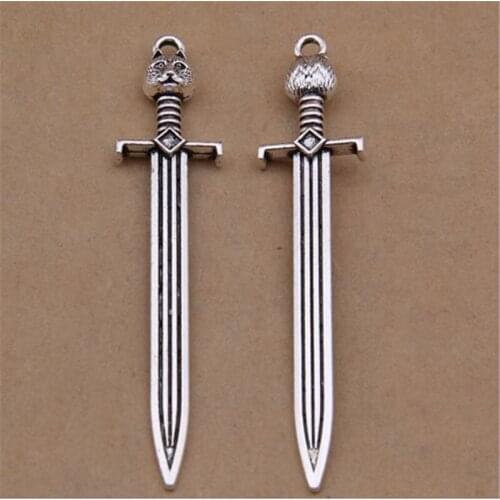 30 Pieces Wholesale 62*15mm Vintage Cat leopard sword Charm For necklace earrings diy Jewelry Making Alloy Nickel Free di263
