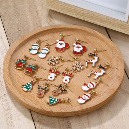 FNIO Hot Creative Christmas Ornaments Stylish Christmas Snowman Santa Claus Tree Earrings Jewelry For Gift