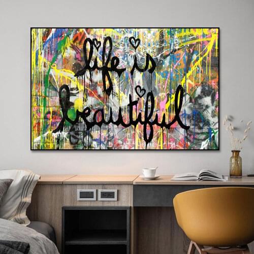 Street Culture Graffiti Posters Painting Life Is Beautiful Wall Art Canvas Paintings Canvas Prints for Living Room Decoration