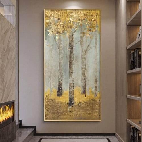 Nordic Modern Abstract Art Golden Rich Tree Posters Canvas Painting Prints Wall Art Pictures for Living Room Cuadros Home Decor