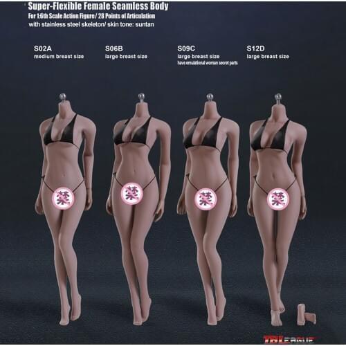 S02A S06B S09C S12D 1/6 Super-Flexible Seamless Body With Stainless Steel Skeleton In Middle Breast Suntan Skin for 1/6 Head