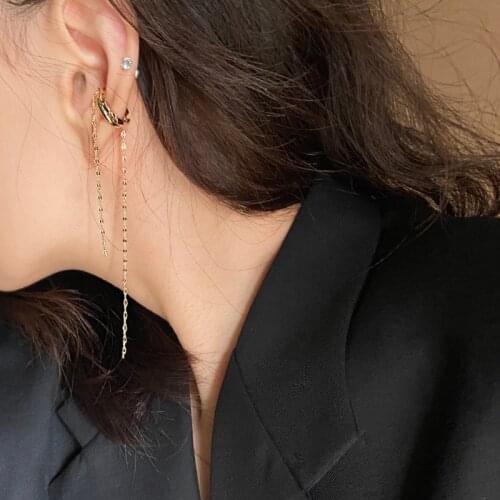 U-Magical Unique Design C Shape Long Tassel Metallic Chain Clip Earrings for Women Gold Silver Color Open Earring Jewellery