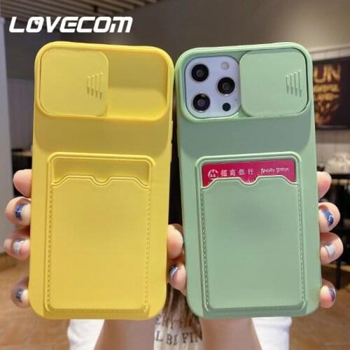 LOVECOM Move Camera Wallet Card Armor Protection Case For iPhone 11 12 Pro Max XS Max X XR 7 8 Plus Slide Camera Protection Case