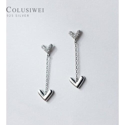 Colusiwei Trendy 925 Sterling Silver Clear CZ Lovely Double Hearts Drop Dangle Earring for Women Fine Jewelry Valentines Gift