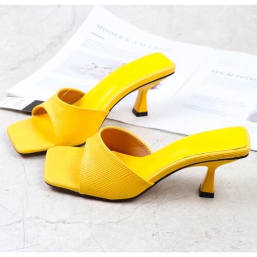 Women Slippers Outdoor Womens Shoes Sandals Summer Shoes Female Slides Mules 7cm Heel Square Toe Designer Shoes Party Footwear