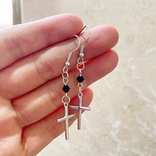 Trendy Vintage Cross Shape Dangle Antique Silver Plated Earrings for Women Girl Retro Drop Earrings Cute Earring Jewelry Bijoux