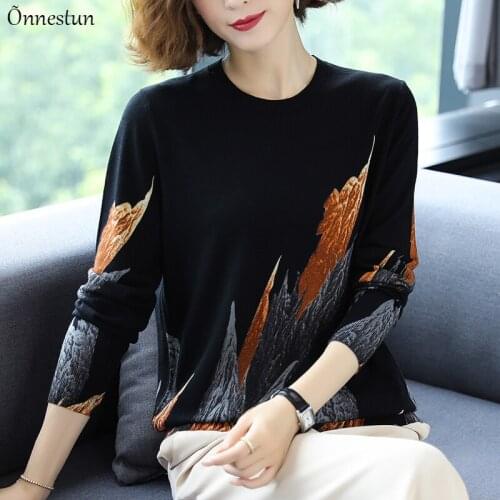 Print Womens Sweater Autumn Spring Women Clothing Pullover Knitted Pull Femme Long Sleeve Jumper O-Neck Sweater Women