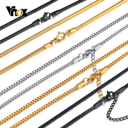 Vnox Basic 2mm Round Snake Box Chain Neckalce for Women Men Smooth Stainless Steel Comfort Fit Neck Links Casual Venetian Chain