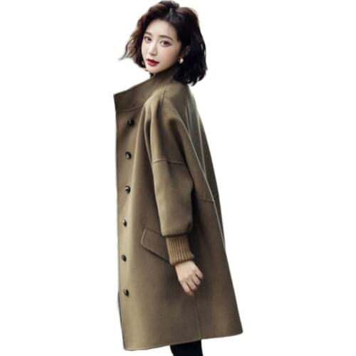 Women Pop Autumn Coat Double-sided Cashmere Plus Cotton Warm Woolen Overcoat Temperament Ladies High-end Woolen Winter Coat G233