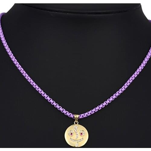ZHINI Unique Design Smiley Face Pendant Necklaces for Women Ethnic Gothic Weave Chain Choker Necklace Statement Jewelry Gift
