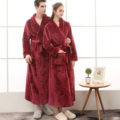 Winter Autumn Soft Thickened Men Women Long Bathrobes Warm Plush Dressing Gown Sleepwear Nightgown Home Clothes