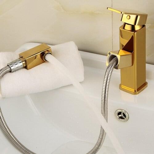 Gold Pull out bathroom faucet brass matte Gold color basin faucet basin mixer tap water tap bathroom faucet
