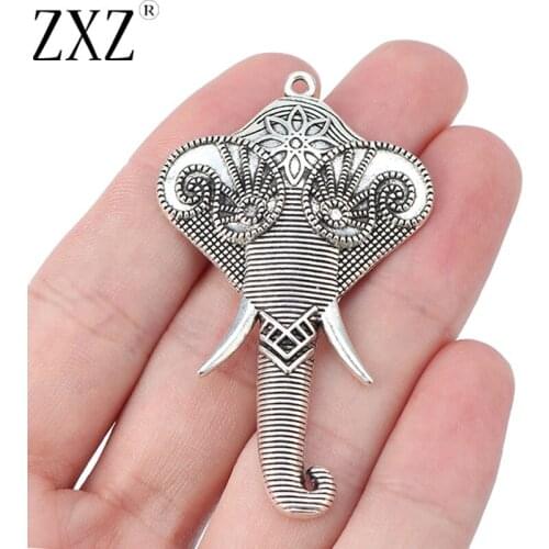 ZXZ 10pcs Tibetan Silver Large Elephant Head Charms Pendants for Jewelry Making Findings 61x37mm