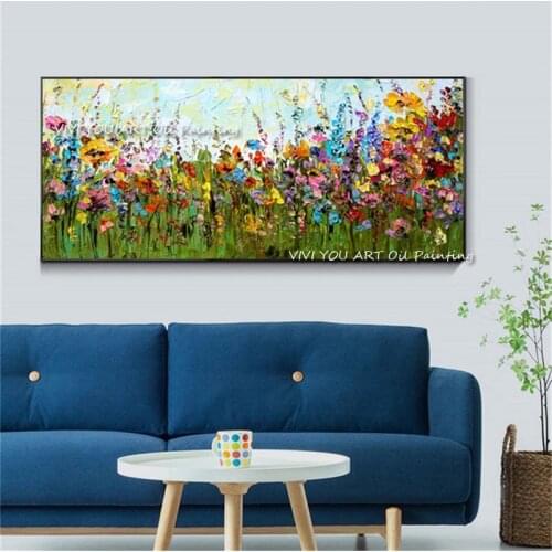 100% Hand painted colorful flower canvas Oil Paintings Abstract art grass Painting wall picture for Living Room decoration gift