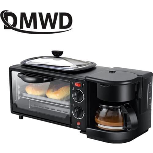 DMWD Electric 3 in 1 Breakfast Machine Multifunction Mini Drip American Coffee Maker Pizza Oven Egg Omelette Frying Pan Toaster
