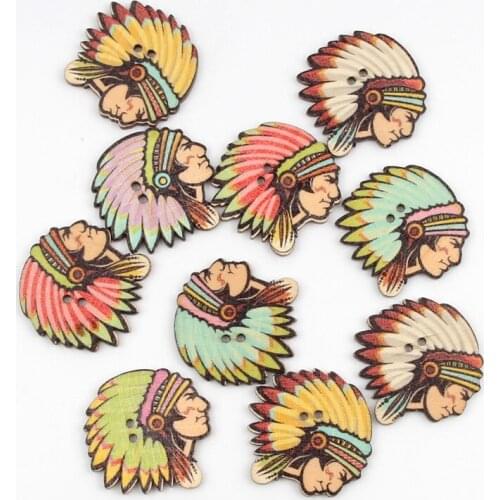 20pcs 30x31mm Mixed Indians 2Holes Wooden Buttons For Clothing Scrapbooking Crafts Sewing Buttons DIY Decorative