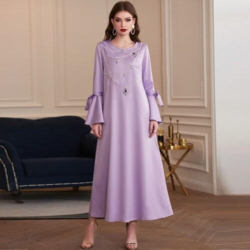 Abaya Dubai Turkey Arabic Muslim Hijab Dress Islam Clothing Lotus Sleeve For Women Morocco Vestidos Robe Musulman Longue Femme