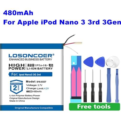 480mAh 616-0337 High Capacity Battery For Apple ipod Nano 3 3G 3rd 3Gen Generation MP3 Rechargeable Nano3 A1236 Battery