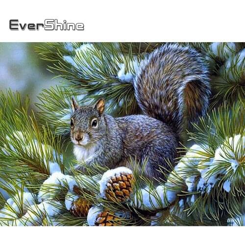 EverShine Diamond Embroidery Animals Cross Stitch Kits Diamond Painting Squirrel Needlework Rhinestones Winter Handmade Hobby