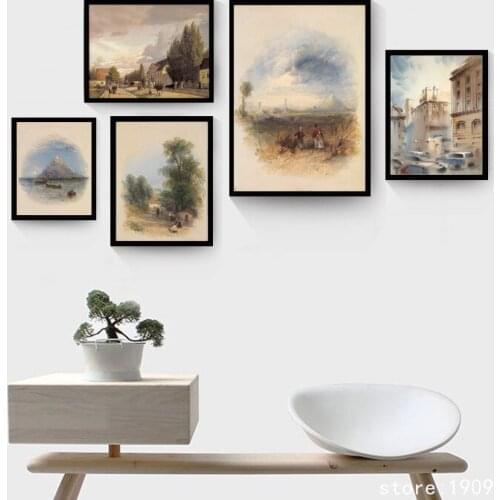 No frame classical figures tree city landscape canvas printings oil painting printed on cotton home wall art decoration picture