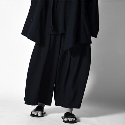 Spring and summer mens casual pants, wide leg pants, skirt pants, pleated, loose, high street style, versatile, big pants, tren